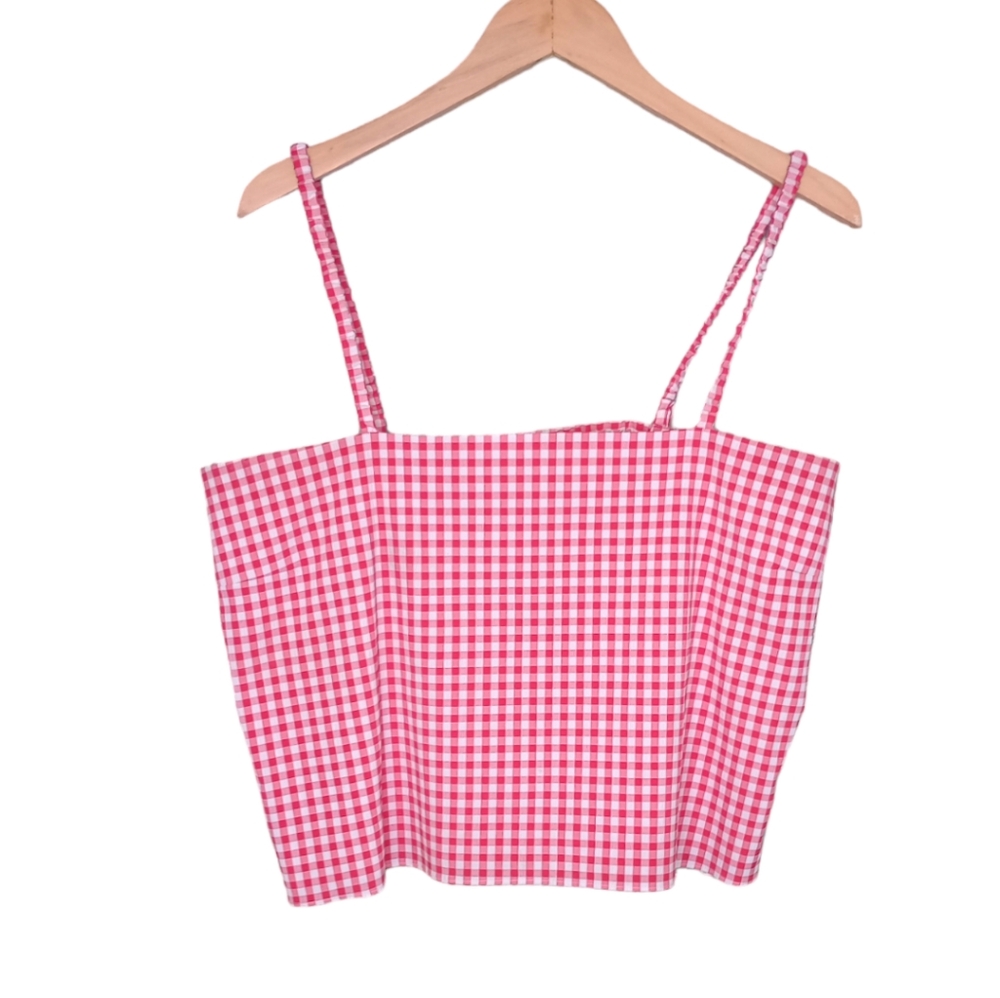 GIANNI BINI- Red & White Gingham Woven Lillian Open back Tank Top.